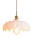 Flower Glass Pendant Light, Ceiling Colorful Lamp, Modern Farmhouse Fixture, White 9.8in glass shade, vintage style.