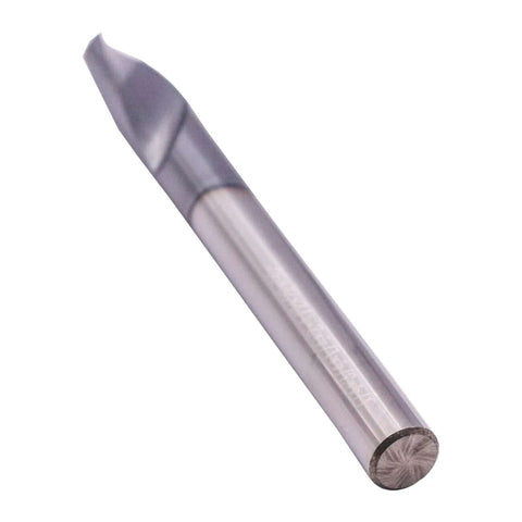 Spotting drill, side view, AlTiN-coated solid carbide, 1/4 in shank, 2-flute, 90° point, 2-1/2 in overall length