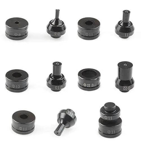 Set of various sizes of replacement hydraulic round dies for CH60 punching machine, including 5.5mm, shown on white background.
