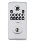 Hassle Free Fingerprint Door Lock With Silver Biometric Deadbolt And Auto Locking For Rapid Keyless Entry showing numeric keypad.