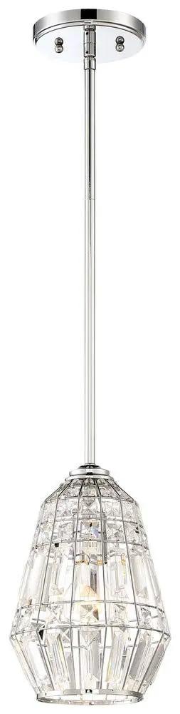 Chrome Pendant Ceiling Light Fixture With 1 Light, 10.25 Inch High And 7.25 Inch Wide, E26 Medium Base Socket, adjustable stem