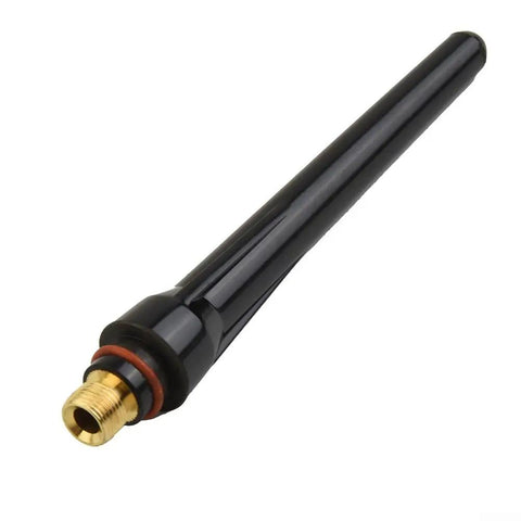 Premium 5 Pack Long Back Cup For TIG Torch WP-17 WP-18 WP-26 High Temp Resistant ceramic nozzle in black with brass fitting.