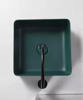 USZWBY Vessel Sinks Nordic Countertop Basin Matte Green Ceramic Square Washbasin Bathroom top view with black faucet