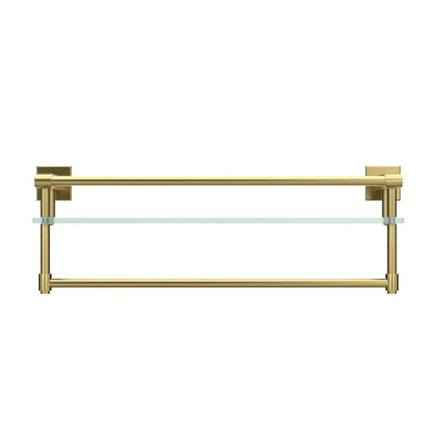 Pro Grade 20 Inch Wall Mount Glass Shelf With Towel Rack In Brushed Gold Finish Built From SUS304 Stainless Steel And Tempered Glass