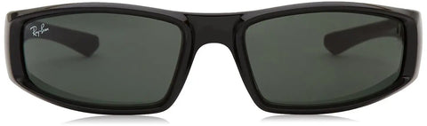 Front view of Unisex Rectangular Sunglasses With 100 Percent UV Protection Black Frame And Green Lenses 58 Millimeter For Everyday Wear And All Day Sun Shield