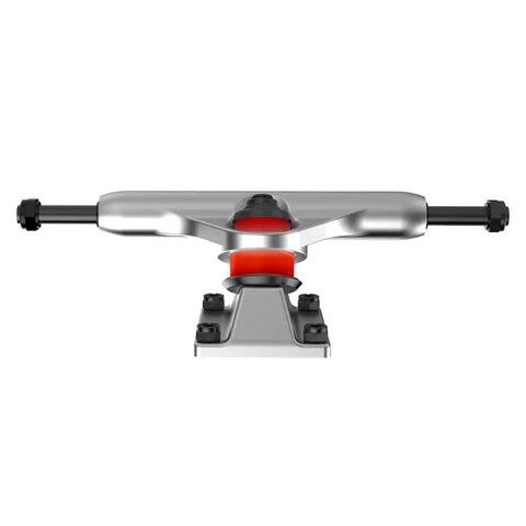 Complete Skateboard Bushings Kit 95A And 98A For Stable Ride With Premium Urethane Rebound Pivot Cups And Washers in red on truck
