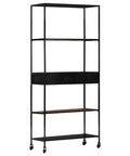 Rough Mango Wood 4 Shelf Book Cabinet With Iron Frame And One Drawer For Books Magazines DVDs And Decor Dope Industrial Style Tall Storage Unit