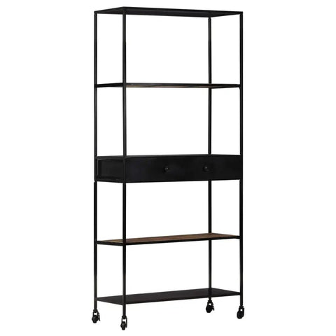 Rough Mango Wood 4 Shelf Book Cabinet With Iron Frame And One Drawer For Books Magazines DVDs And Decor Dope Industrial Style Tall Storage Unit