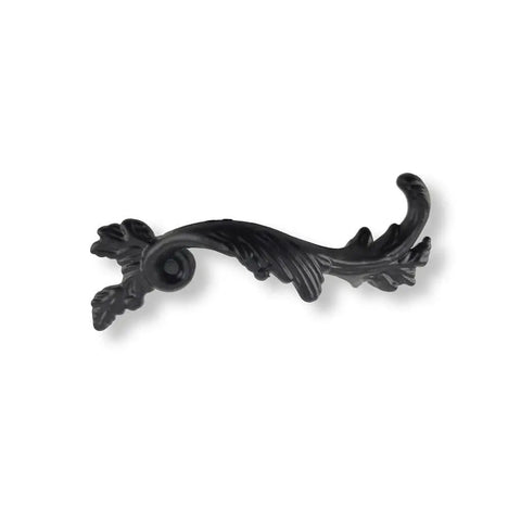 European Retro Old School Matte Black Drawer Pull Handle For Cabinets And Furniture, Brass Accent, Curved Leaf Design