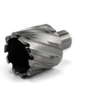 Heavy Duty HSS Annular Cutter 1-1/16 Inch Cut Dia With 3/4 Weldon Shank, close-up view showing sharp cutting edges.