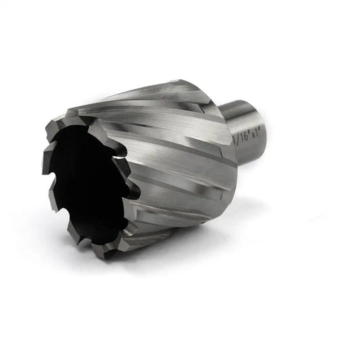 Heavy Duty HSS Annular Cutter 1-1/16 Inch Cut Dia With 3/4 Weldon Shank, close-up view showing sharp cutting edges.