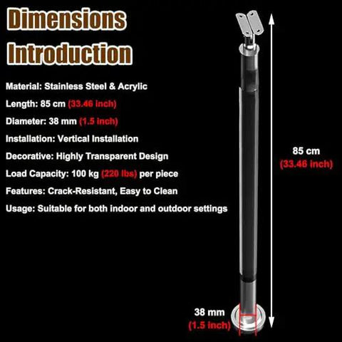 28 Pc Clear Acrylic Safety Rails For Outdoor Steps And Decks, Weatherproof Stair Balusters With A No Sweat Install, Straightup Durable Guards That Really Kick Up Your Patio Vibe - Dimensions and Specifications Image