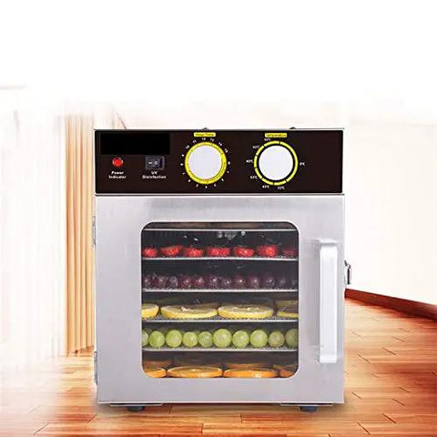 No Stress Six Tray Stainless Steel Food Dehydrator Machine For Fruits Vegetables Beef Jerky Snacks And Herbs With Horizontal Airflow Setup.