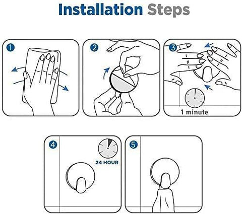 Installation steps for Adhesive Hooks 4 Pack Towel And Coat Hooks For Wall Mounting Stick On Bathroom Kitchen Matte Black and Stainless Steel