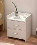 White nightstand with Crystal Drawer Pulls 2 Pack Glass And Zinc Alloy Cabinet Handles With Gold Finish installed, in bedroom setting.