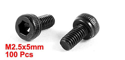 100 Pack Black Countersunk Bolts, 12.9 Alloy Steel, Hex Socket Knurled Pan Head Screws M2.5x5mm, 4.7mm Head Diameter