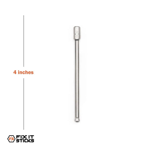 Top Shelf Four Inch Extended Hex Screwdriver Bit With Three Sixteenth Inch Ball End crafted for stubborn rifle screws, 4-inch long.