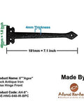 Agee Heavy Duty 7 Inch Antique Cast Iron Strap Hinge Front Matte Black for Vintage Barn Doors Display with Measurements