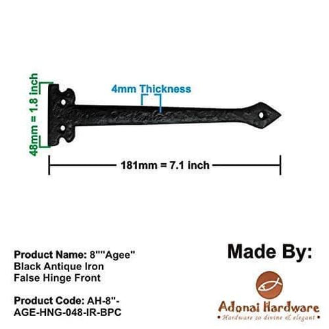 Agee Heavy Duty 7 Inch Antique Cast Iron Strap Hinge Front Matte Black for Vintage Barn Doors Display with Measurements