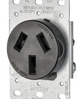 Top Notch Heavy Duty Nema 10 50 R 50 Amp Black Duplex Outlet Replacement For Rv Stove Welder Plug Straight Flush Mount Socket Featuring Badass Copper Terminals And Zero Hassle Install For Reliable Juice Flow close-up view of black duplex outlet with copper terminals