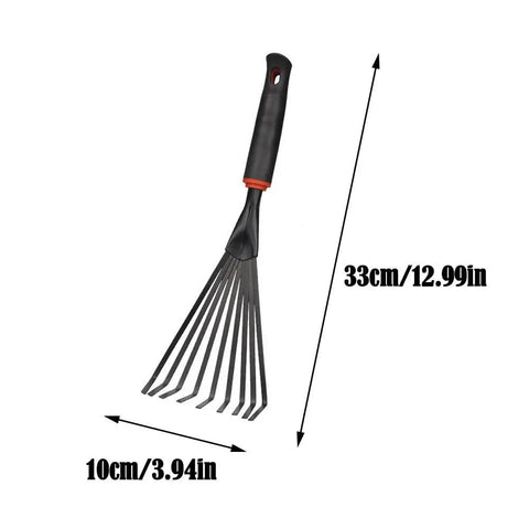 13 Inch Stainless Steel Handheld Shrub Rake With Nine Claws For Soil Loosening and Yard Work, Lightweight Short Handle