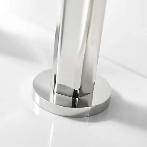 Base detail of Two Handles Three Hole Hexagonal High Arch Polished Chrome Widespread Bathroom Faucet With Stainless Steel Pop Up Drain 8 Inch Center Set Slick Modern Contemporary Design NS-WF001-6-C