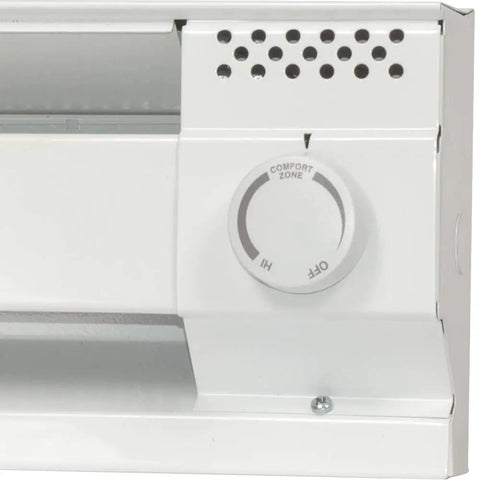 Close-up of F Series Double Pole Built-In Baseboard Thermostat 22 Amp 120/208/240V White Model BTF2W with large dial
