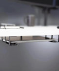 Toss Desk Clutter Aside With This Heavy Duty Under Desk Laptop Holder And Adjustable Keyboard Tray Rack, metal and sleek design, mounted under table.