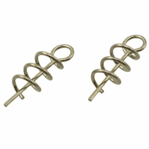 Spring Lock Crank Hook Pins For Soft Baits, 304 Stainless Steel Centering Twist Locks, 1.5 cm, shown in close-up view.