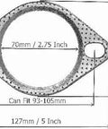 Exhaust gasket 70mm (2.75"), 2-bolt muffler flange, graphite with fire ring, Amazon 5-piece set