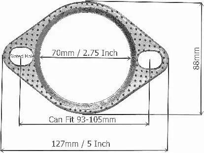 Exhaust gasket 70mm (2.75"), 2-bolt muffler flange, graphite with fire ring, Amazon 5-piece set