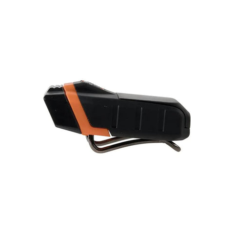 Side view of Cap Visor Clip LED Light With Pivoting Head, Battery-Powered 2xAAA, showing black color and clip attachment