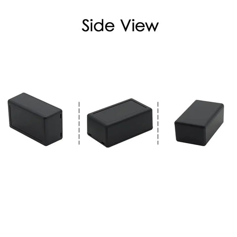 Slick Abs Project Box 10 Pack Built Tough Heavy Duty Electrical Enclosure in side view, durable black, 2.4 x 1.4 x 1 inch.