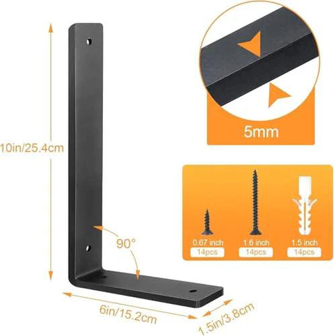 Heavy Duty 10 Inch L Shaped Shelf Brackets 6 Pack Steel Wall Mount Brackets With Mounting Hardware diagram