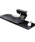 Razor Smooth Glide Under Desk Keyboard Tray With Adjustable Height Slide Out Arm and Easy Tilt Lift Ergonomics for a Game Changing Home Office Workstation Setup with keyboard and mouse.