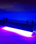 Heavy Duty UV Curing Lamp For Flatbed 3D Printers Tackling Resin Ink And Paint Jobs Using Cold Light Rig with blue and purple light.