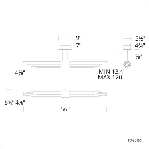 Super Sleek Linear Led Pendant Light Featuring Contemporary Ceiling Fixtures With Tight Profiles And Warm Aged Brass Finishes That Truly Hits Different On Kitchen Islands Or Main Dining Tables, dimensions illustration.