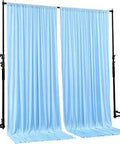 Light Blue Polyester Backdrop Curtains Set Of 2 Panels 10 Feet By 10 Feet With Rod Pockets For Weddings Parties Events And Home Decor Wrinkle And Stain Resistant Backdrop Drape For Photo Ops installed on stand