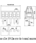 10 Pack 5 Pin 2.54Mm Pitch Pcb Screw Terminal Block Rock Solid Quick Connect dimensions and schematic illustration.