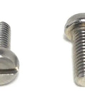 Top Shelf M3 X 8 Millimeter Slotted Cheese Head Machine Screws Crafted From Solid A2 304 Stainless Steel Meets Din84 Specs in a close-up view.