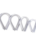 Close-up of stainless steel thimbles from Must Have All In One M6 Wire Rope Hardware Kit with 304 Stainless Steel Cable Clamps Thimbles and Aluminum Crimp Loop Sleeves for Quarter Inch Wire Rope.