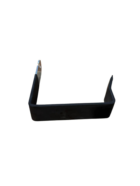 One Man Gutter Tool For Hanging Long Rain Gutters Quickly Aluminum Gutter Tool Made In USA Diy Gutter Installation Aid That Makes Gutters A Breeze For Solo Pros And Diy Homeowners, black aluminum bracket with rubber coating, front view.