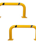 Two Pack Rugged Industrial Grade High Profile Steel Guard Rail Safety Barrier Yellow Powder Coat With Black Visibility Stripes Floor Mounted Bolt On For Warehouses And Parking Areas 24 By 48 Inch