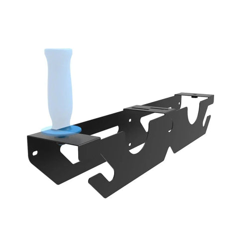 Two Pack Angle Grinder Holders With Two Bays, Wall Mount Bracket And Cord Hanger for garage or workshop use, black metal