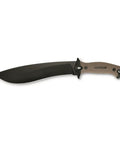 Camp 10 Machete 10 Inch Recurve Fixed Blade, full tang, 65Mn carbon tool steel, tan handle, ideal for yard work, camping, bushcraft.