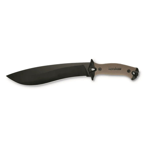 Camp 10 Machete 10 Inch Recurve Fixed Blade, full tang, 65Mn carbon tool steel, tan handle, ideal for yard work, camping, bushcraft.