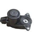 Rear caliper parking brake servo motor in black plastic housing with gear shaft, front view