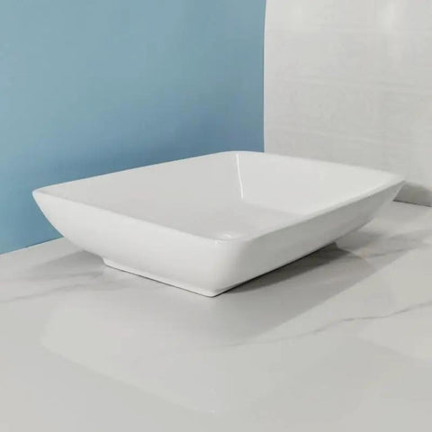 USZWBY Vessel Sinks Modern Minimalist Art Wash Basin Household Large Size Ceramic Above Counter Square Outdoor Bathroom Bowl Sink side view on marble counter