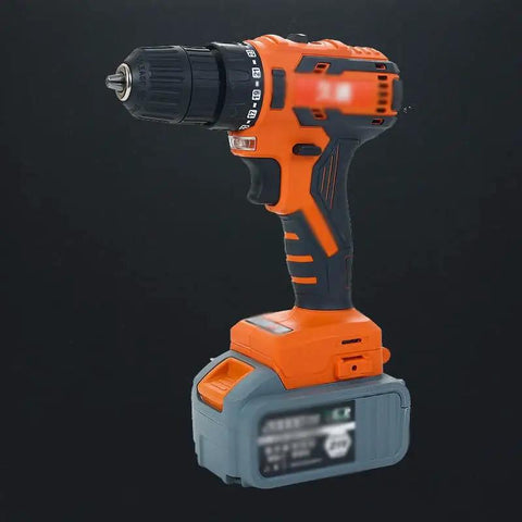 Badass Little Rechargeable Drill Set With Bright LED Light Two Speed Forward Reverse Switches Make Home Jobs A Breeze Compact handheld drill with 18v battery.