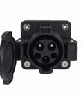 Built Tough Type 1 J1772 EVSE Inlet With 3.2 FT Level One And Two Charging Cable 16 Amp Electric Vehicle Socket Port close-up view.